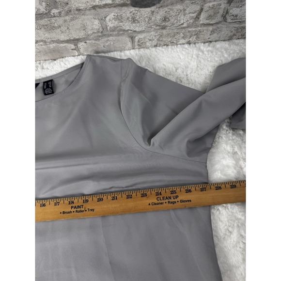 Lands End Gray Blouse Tie 3/4  Sleeve Office Career Lightweight Plus Size 22W - Picture 5 of 12